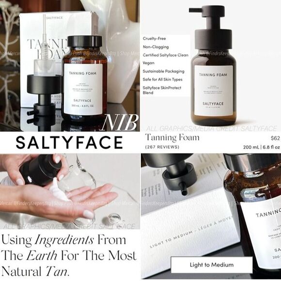 NIB SaltyFace Body Tanning Foam Light Medium No Transfer No Rinse Clean Natural - Picture 1 of 12